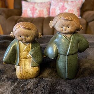 Vintage Hankyu Partially Glazed Japanese Figurines Art Pottery